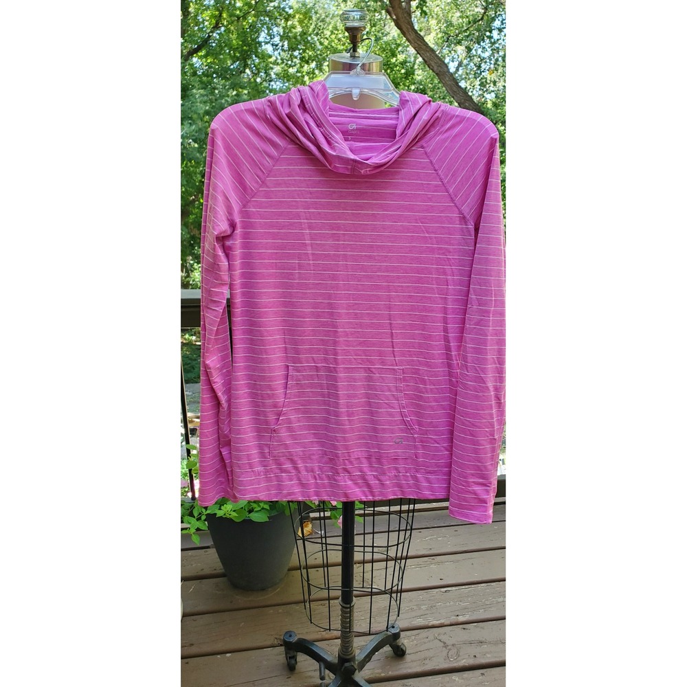 GapFit Womens Pink Striped Long Sleeve Pullover Hoodie with Thumbholes Small